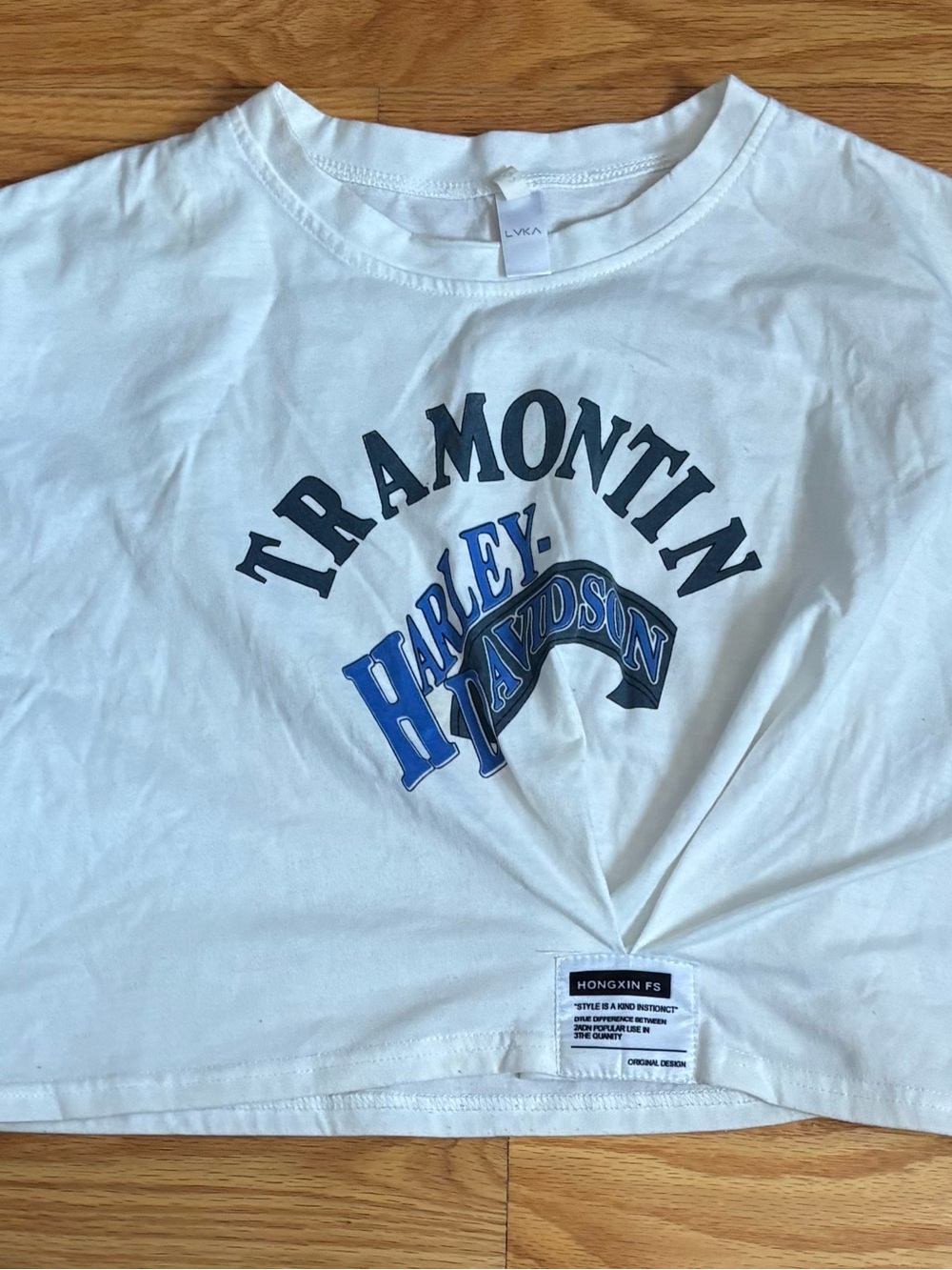 White Crop Tee with Tramontin Harley-Inspired Graphic